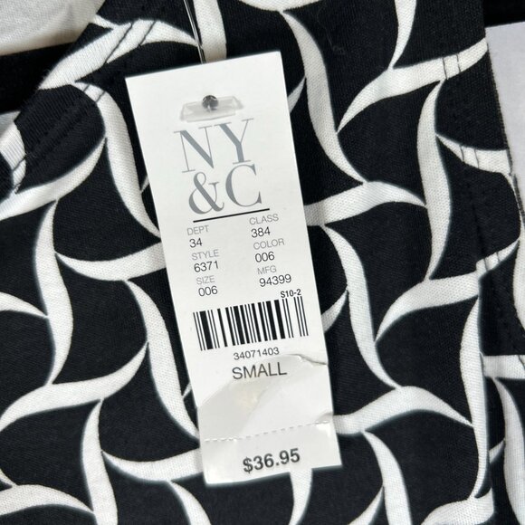 New York & Co Small Sleeveless Midi A Line Dress With Pockets Black White NWT - Picture 2 of 12